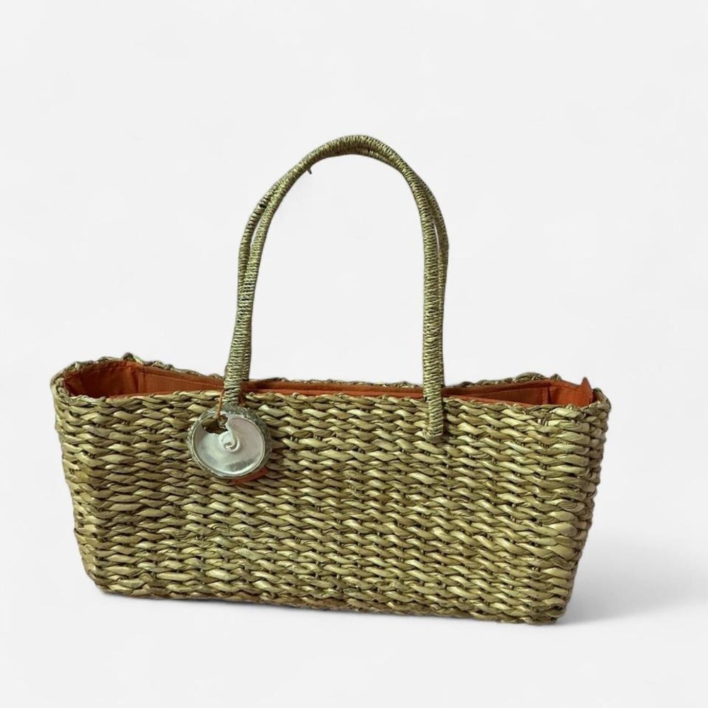 Woven Straw Tote Bag with Round Accent, Beach, Vacation, Everyday